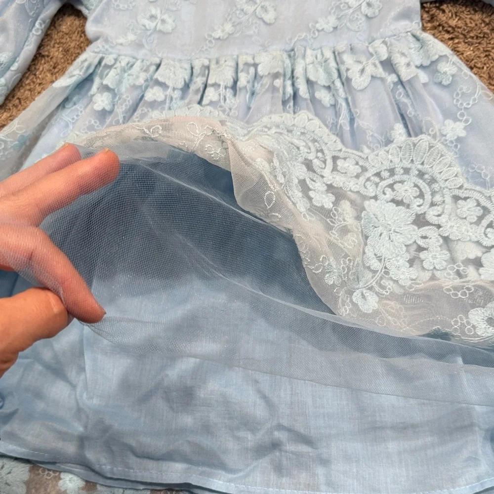 NNJXD Elegant Blue Lace Girls Kids Dress Size 8